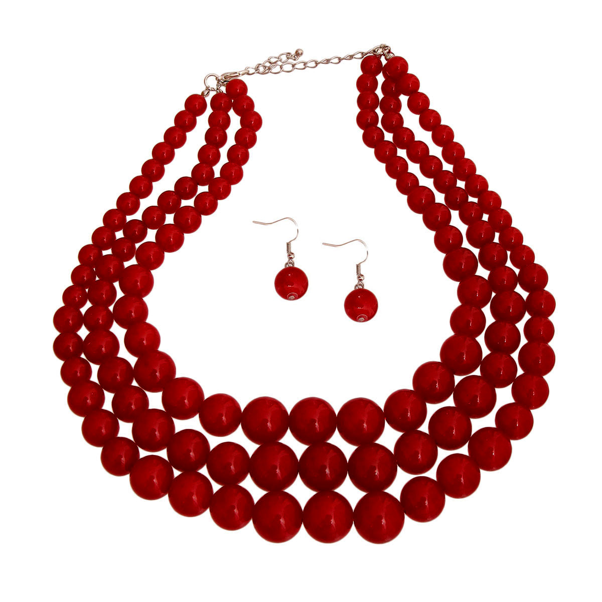 Red Pearl Bead 3 Strand Necklace