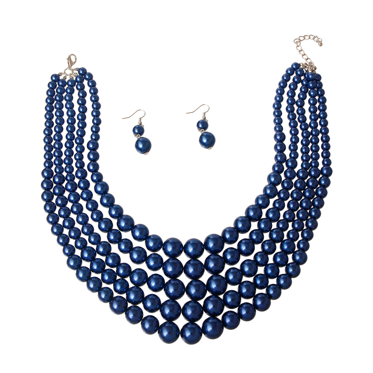 Royal Blue Pearl 5 Strand Necklace Set
