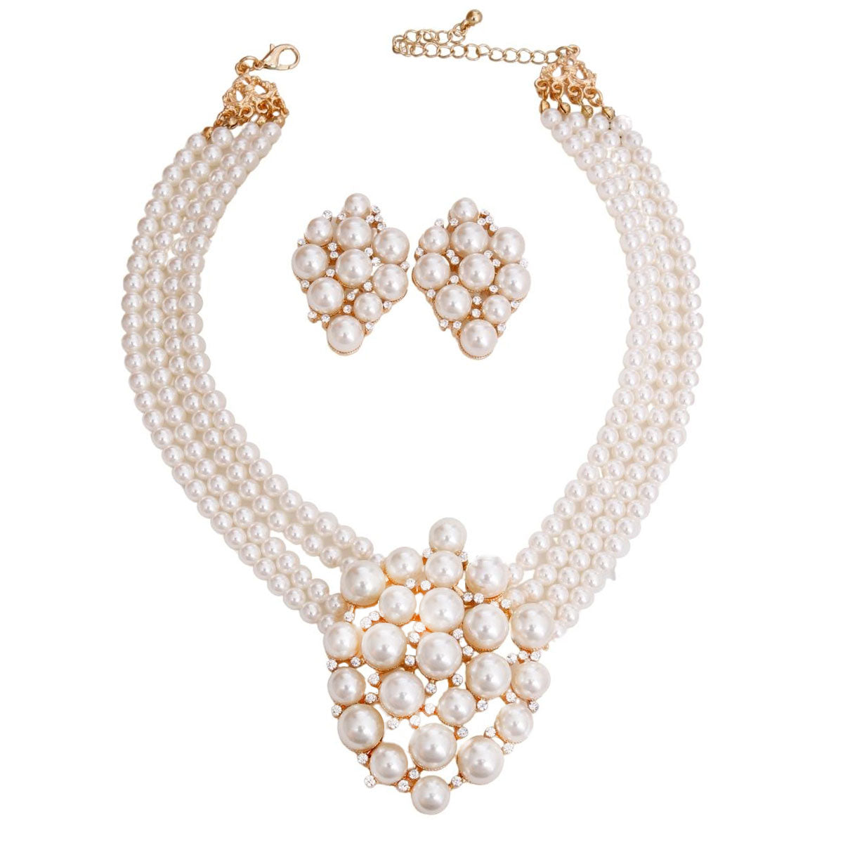Cream 4 Line Cluster Pearl Necklace