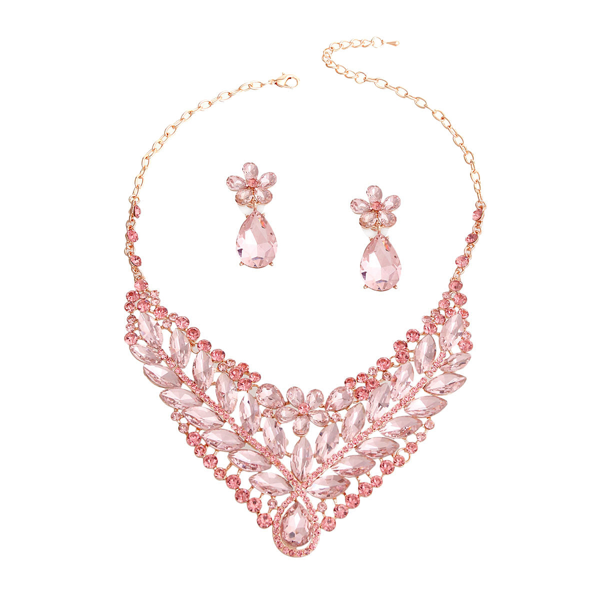 Pink and Rose Gold Crystal Bib Necklace