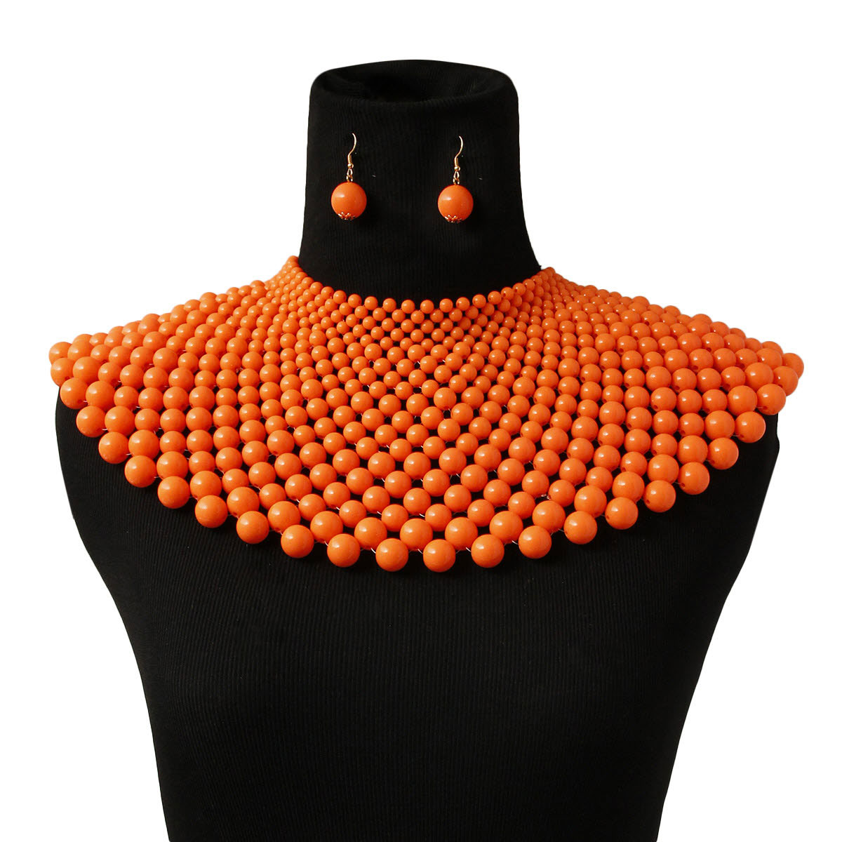 Orange Bead Bib Necklace Set