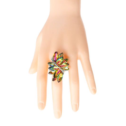 Pink and Green Multi Marquise Ring