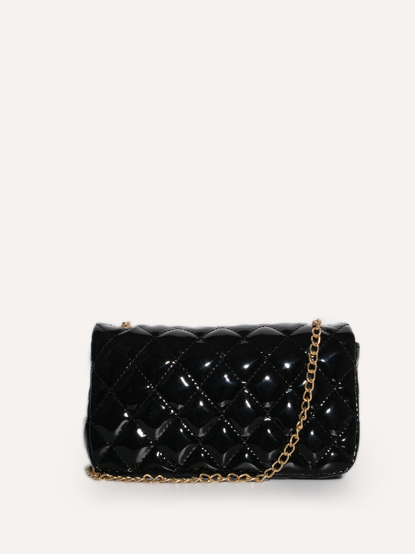 Solid Color Patent Leather Chain Strap Quilted Shoulder Bag