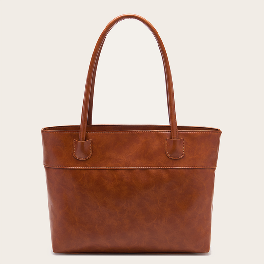 Retro Waxy Leather Solid Color Tote Bag