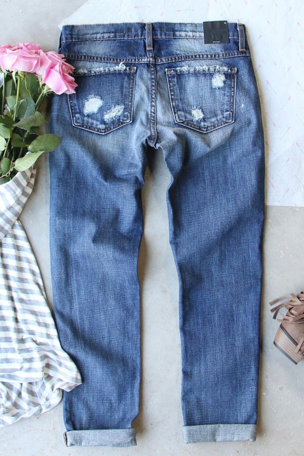 Sky Blue Butterfly Glitter Patchwork Acid Wash Distressed Jeans