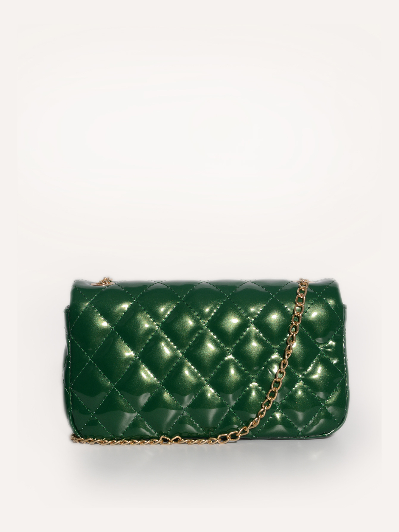 Solid Color Patent Leather Chain Strap Quilted Shoulder Bag