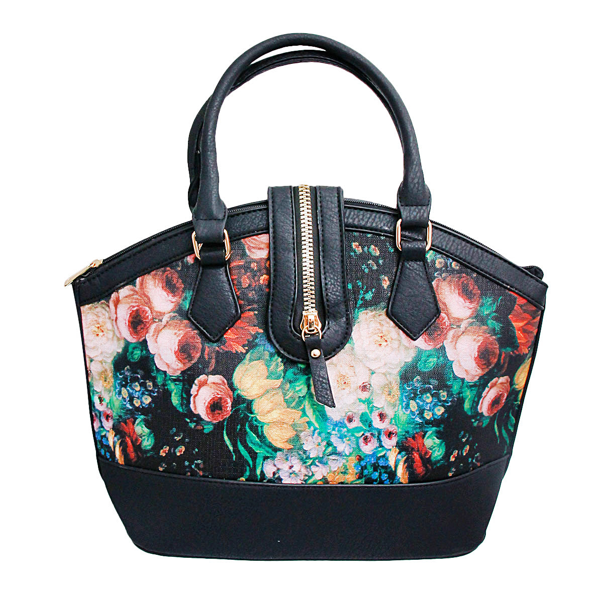 Black Painted Flower Zipper Bag