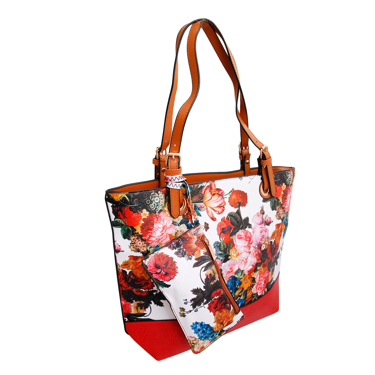 Red Painted Flower Tote Bag Set