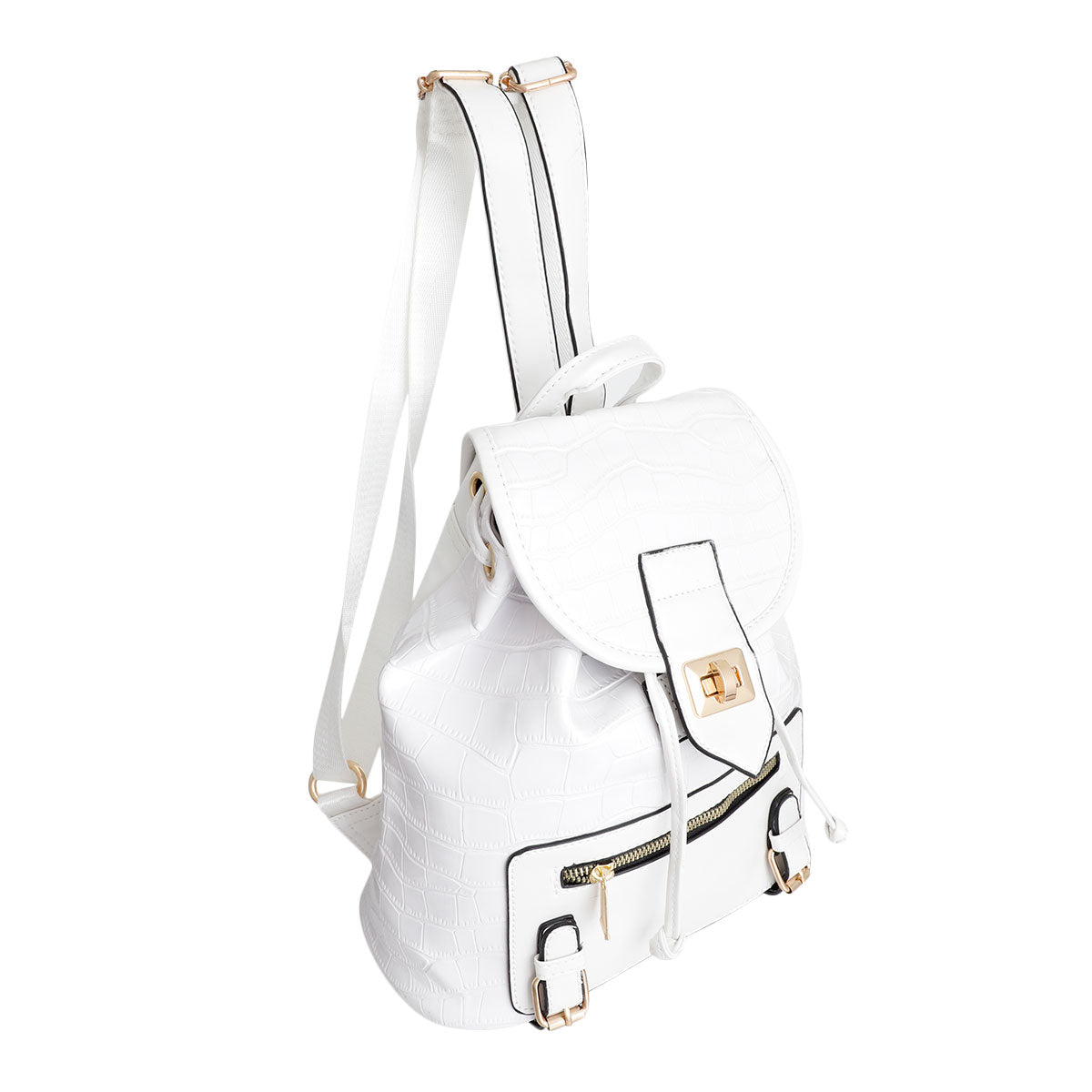 White Croc Cinch Backpack Set