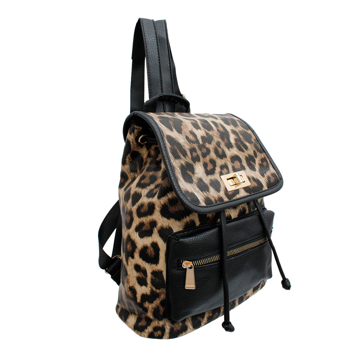Black Leopard Flap Backpack Set