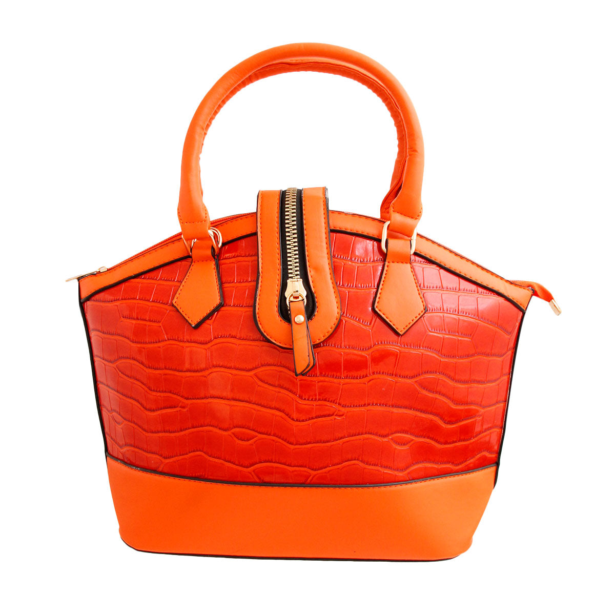 Orange Croc Zipper Tote Handbag