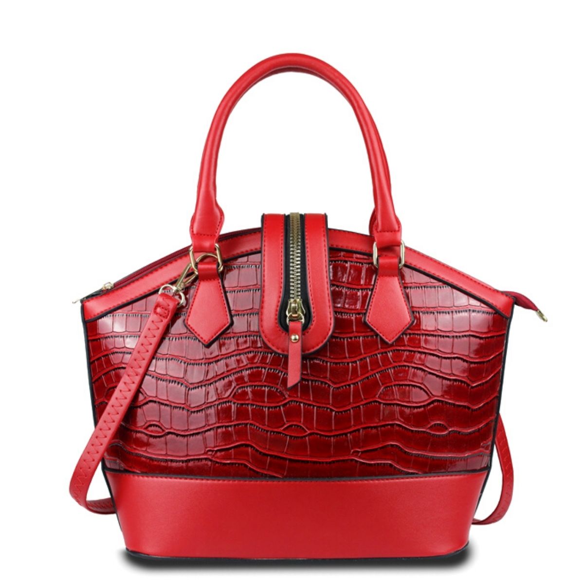 Red Croc Zipper Tote Handbag