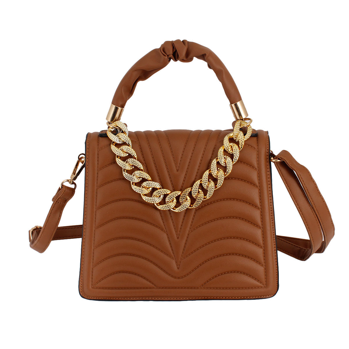 Camel Quilted Square Satchel