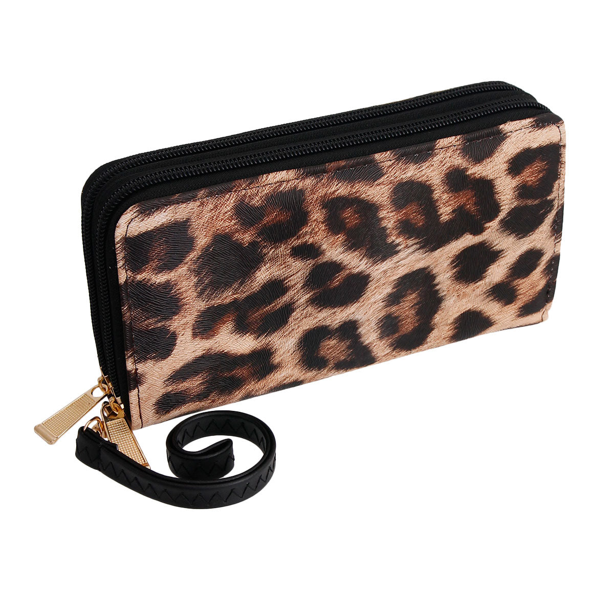 Black Leopard Double Zipper Wallet