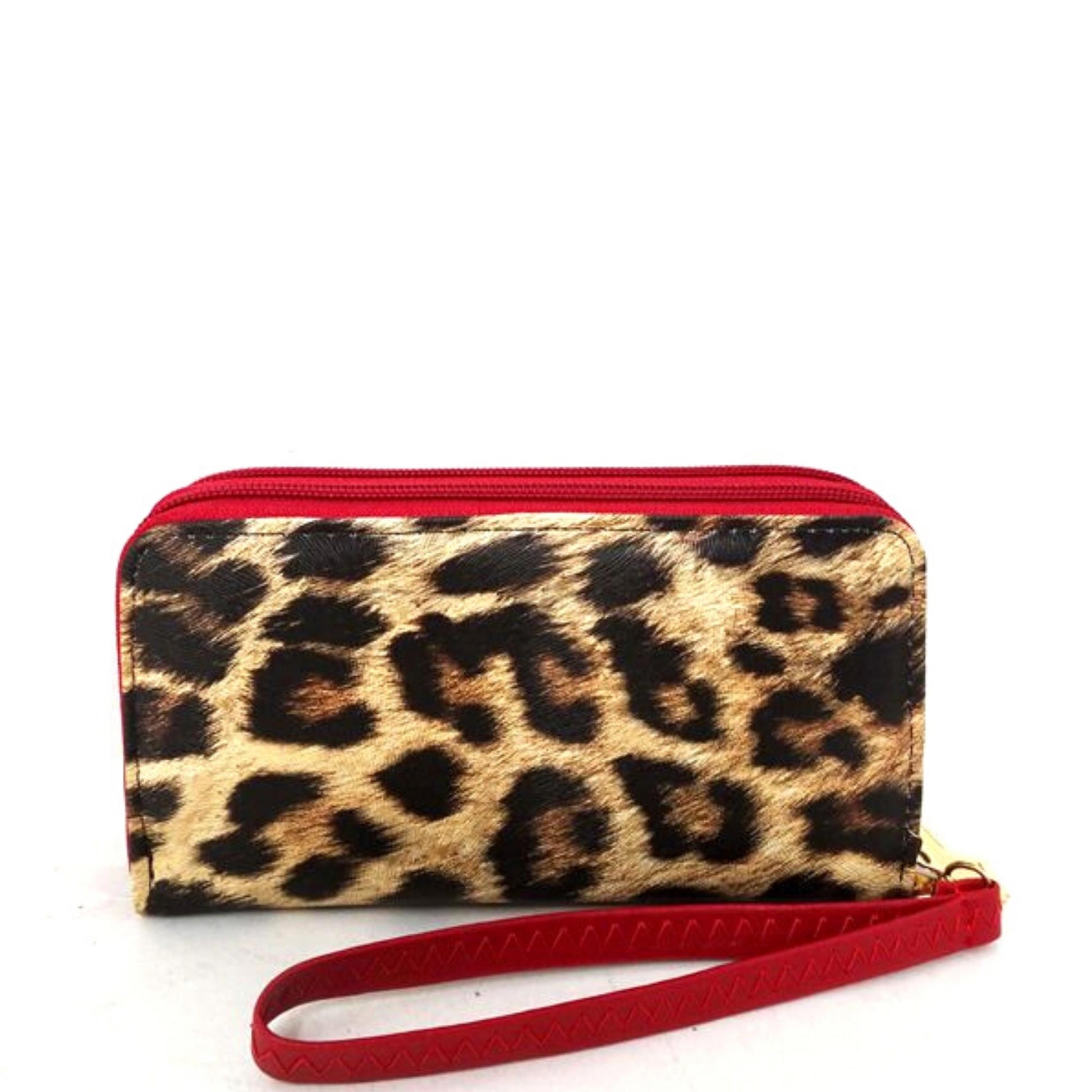 Red Leopard Double Zipper Wallet