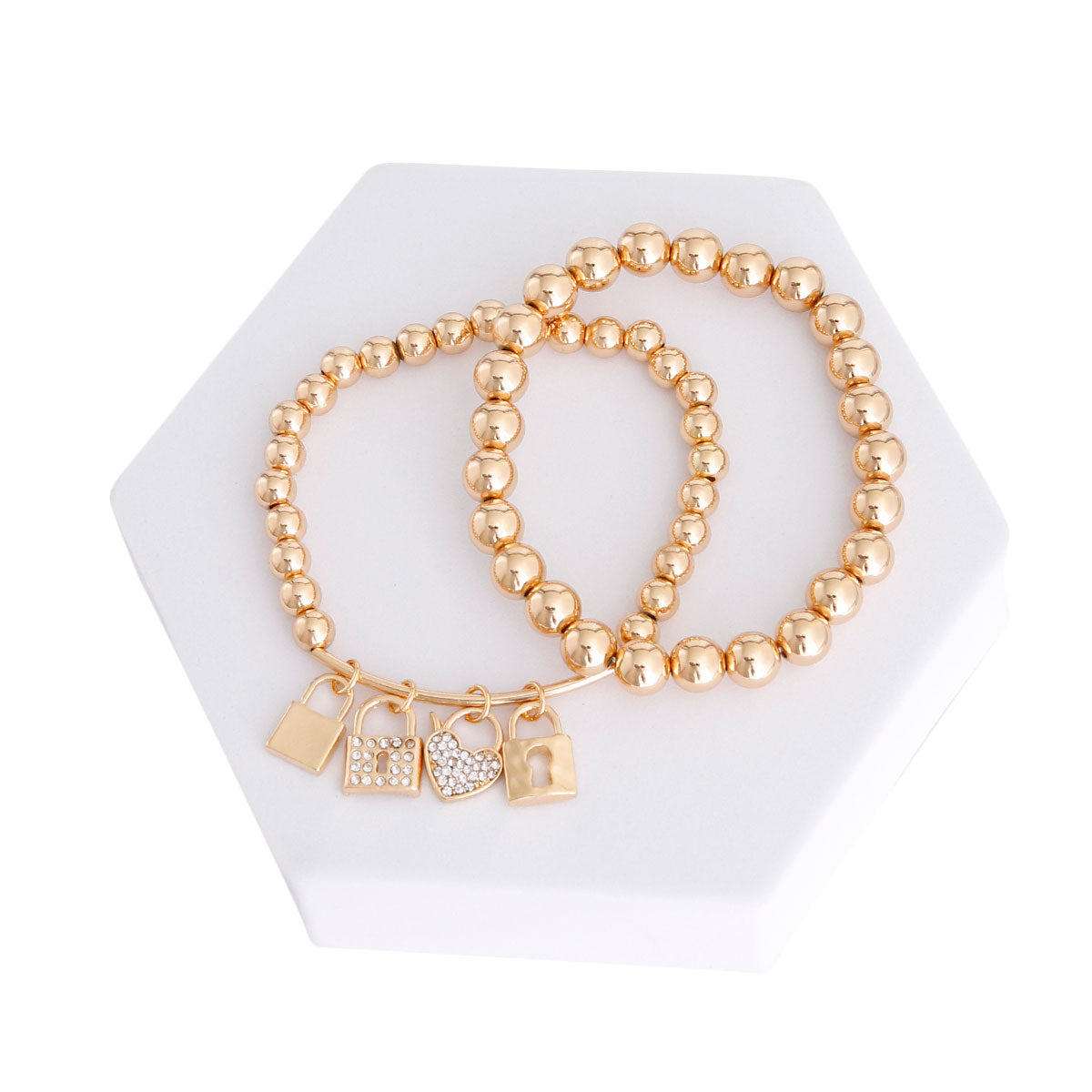 Gold Bead 2 Pcs Love Lock Bracelets