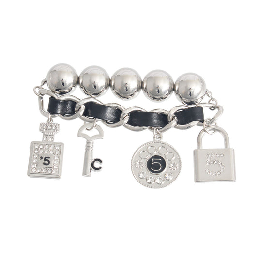 Silver Ball Black Designer 5 Charm Bracelet