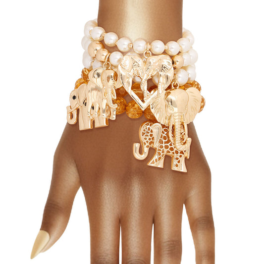Mixed Gold Bead Elephant Bracelets