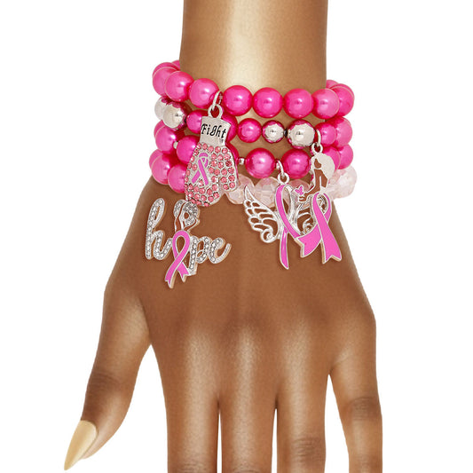 Pink Pearl Cancer Charm Bracelets