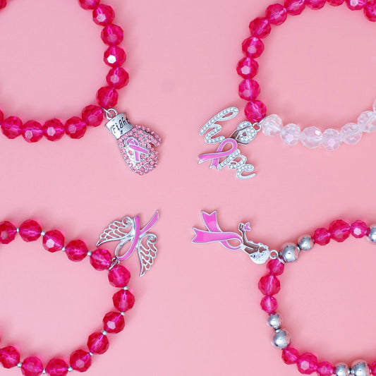 Pink Glass Bead Cancer Bracelets