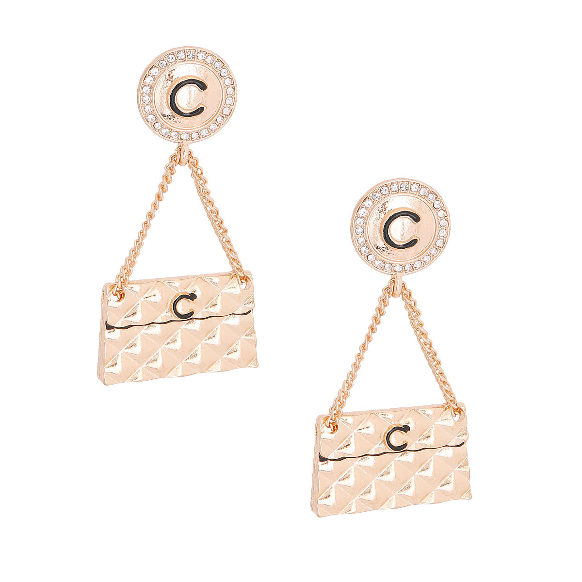 Quilted Bag Gold Earrings