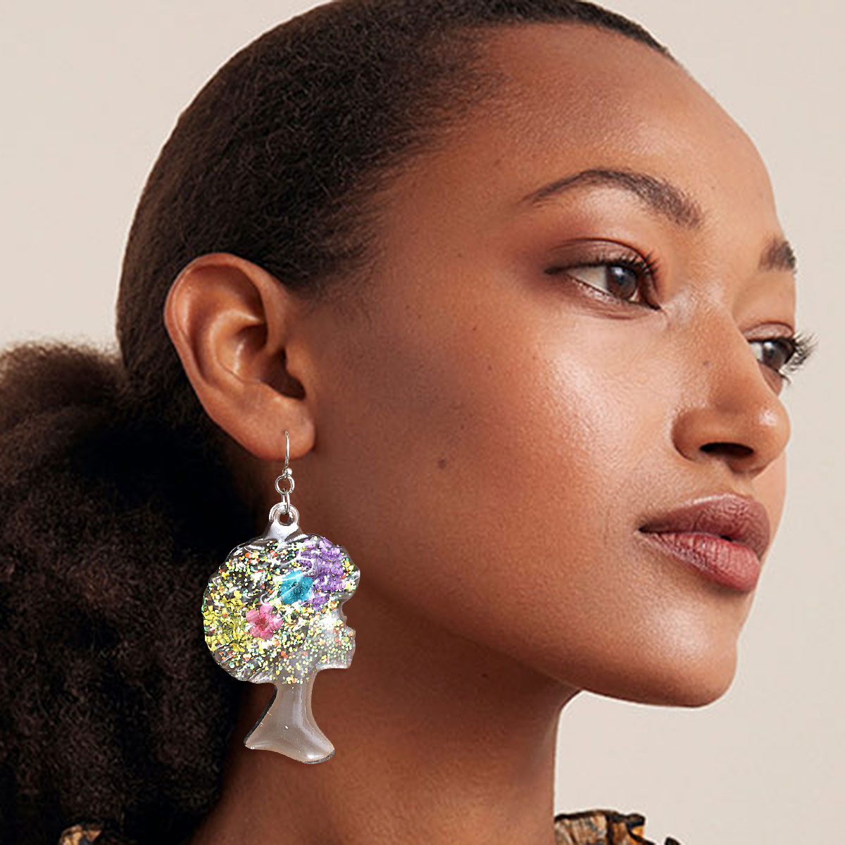 Black Afro Flower Earrings
