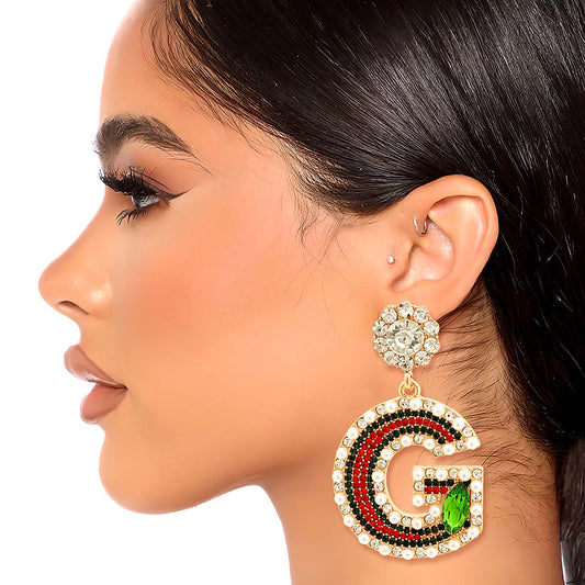 Gold Red and Green G Earrings