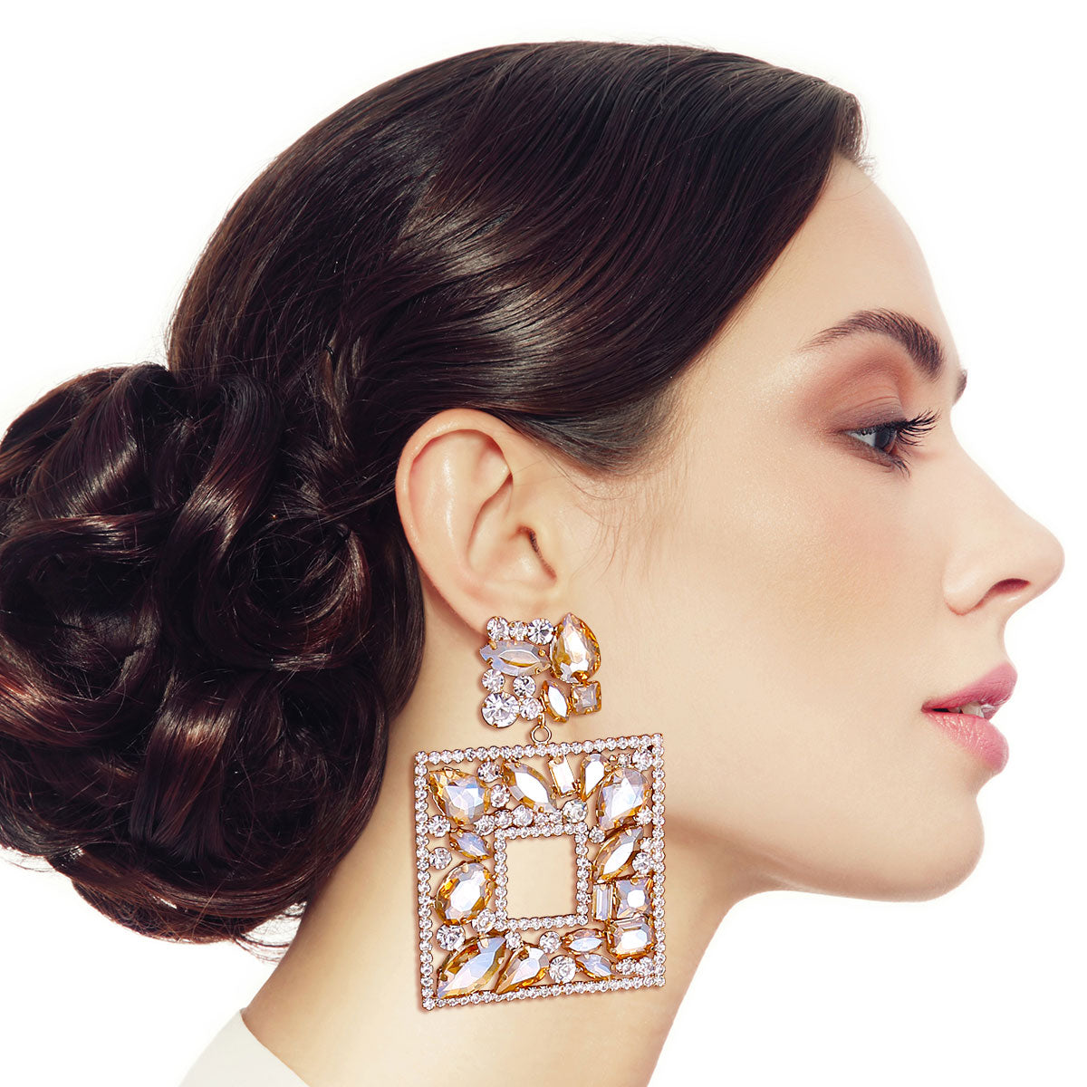 Elegant Topaz Crystal Square Earrings