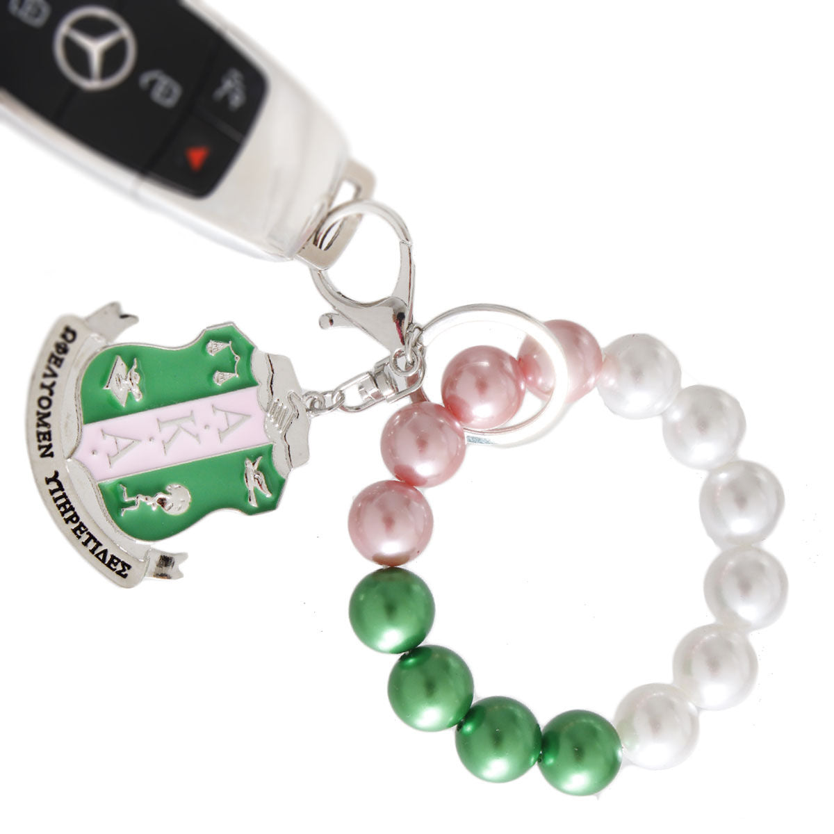 Pink Green Pearl Shield Keychain