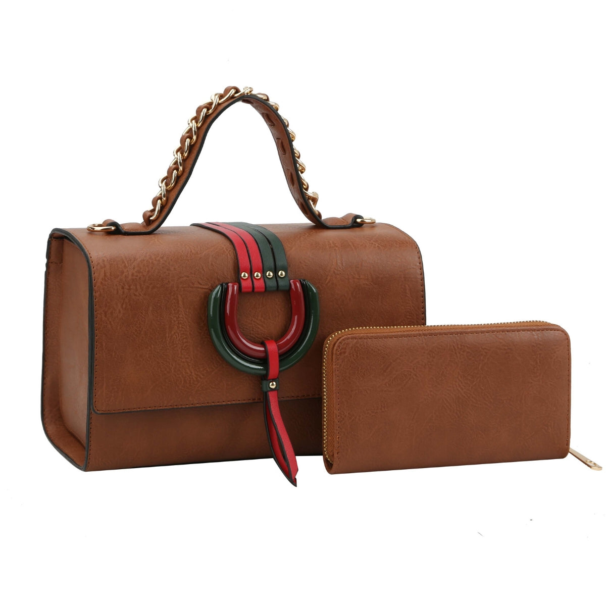 Brown Leather Designer Satchel Set