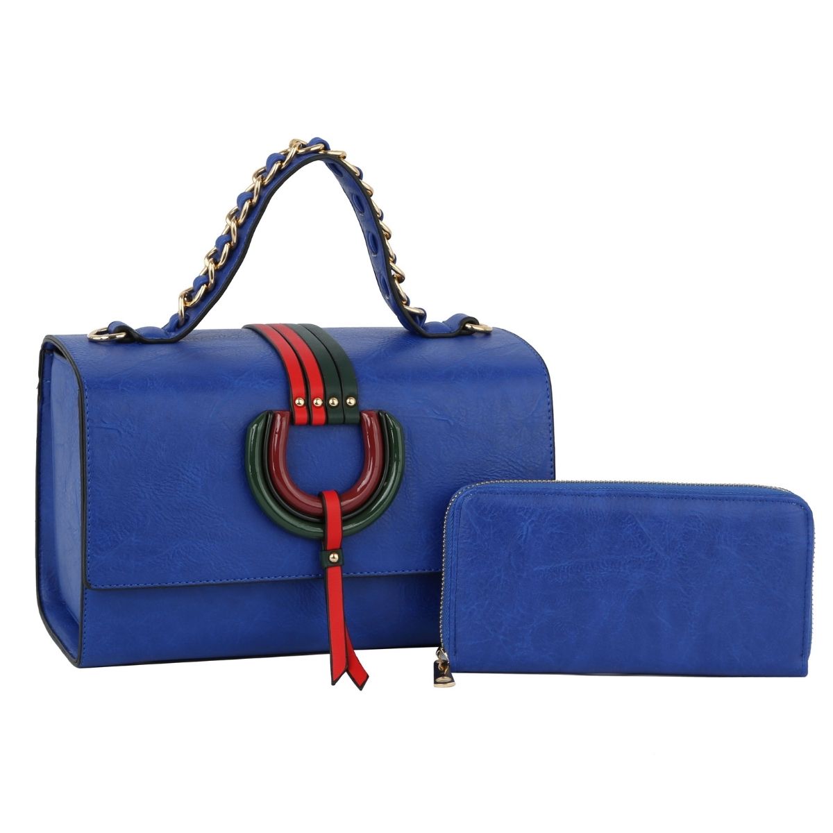 Royal Blue Leather Designer Satchel Set