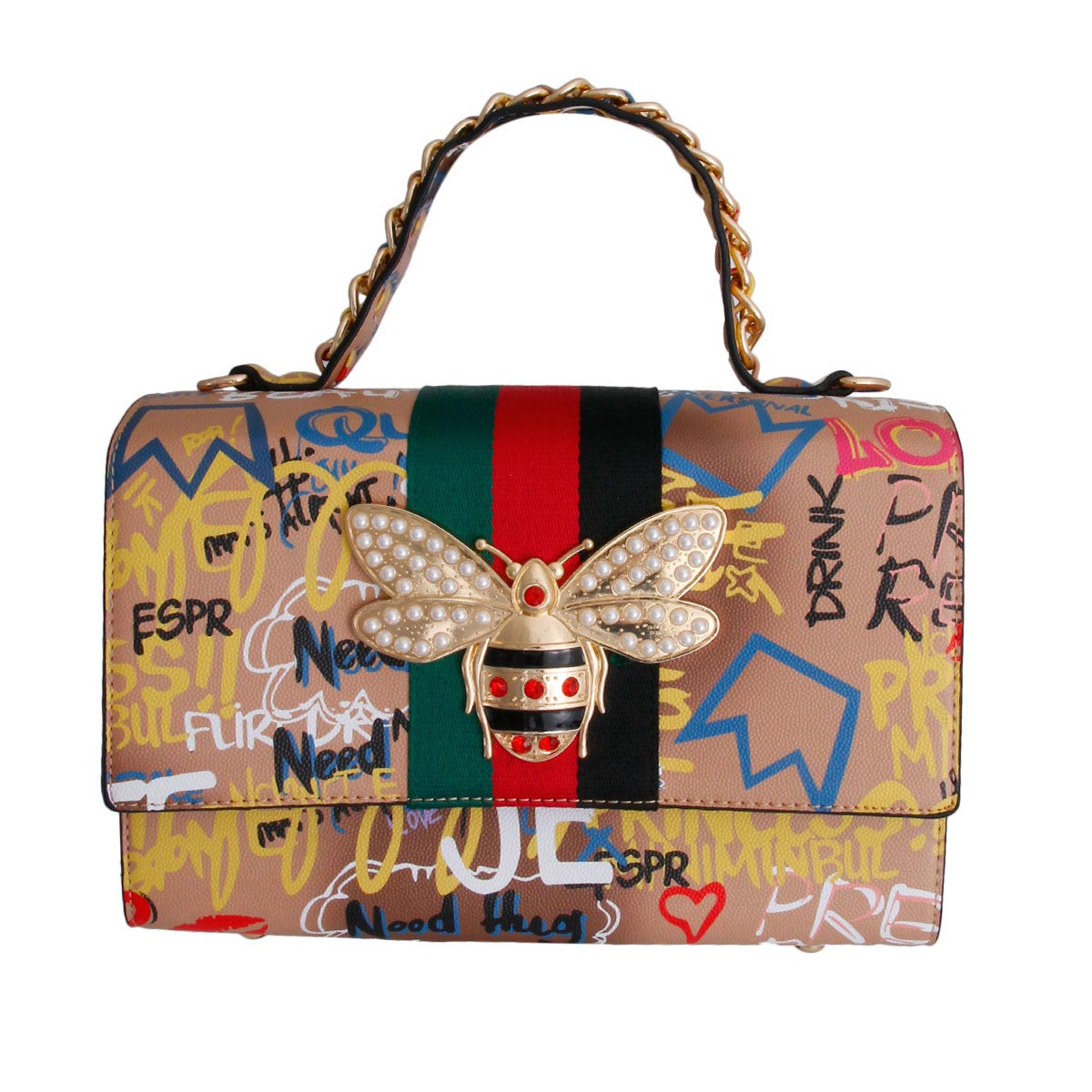 Designer Gold Graffiti Satchel Bag Set