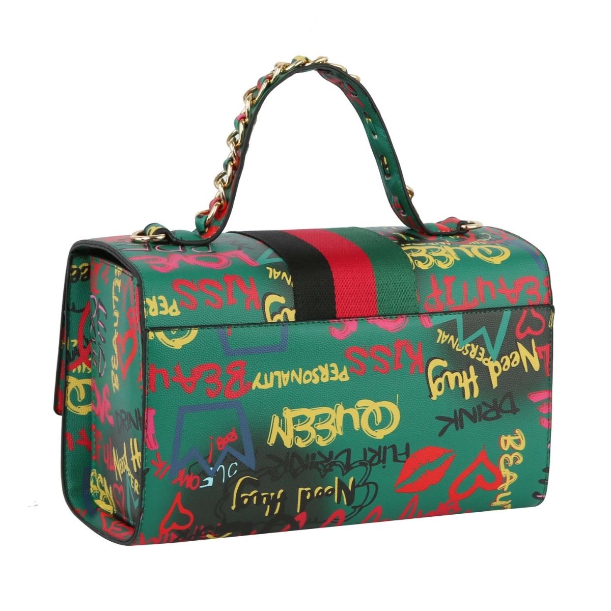Designer Green Graffiti Satchel Bag Set