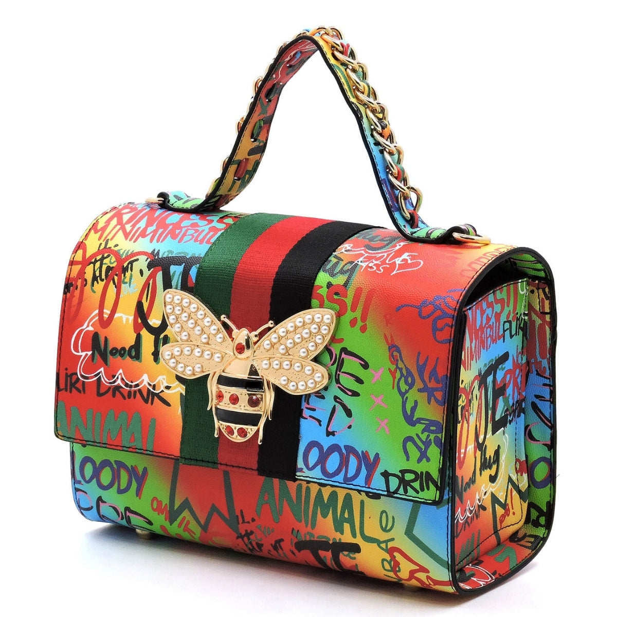 Designer Blue Red Graffiti Satchel Bag Set