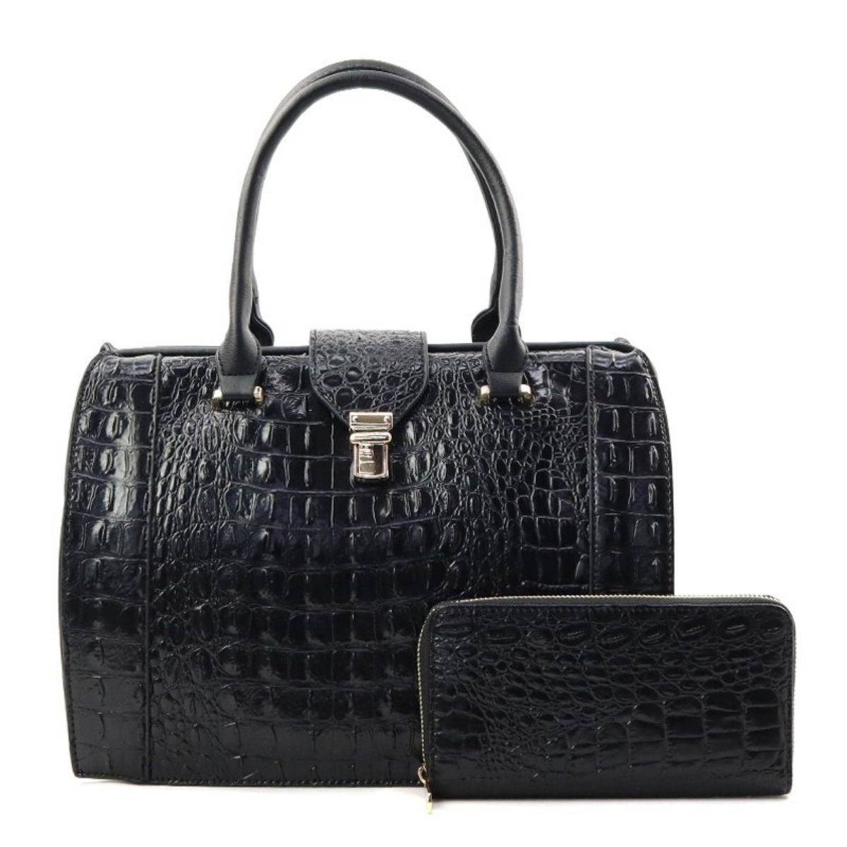 Black Croc  Doctor Handbag Set