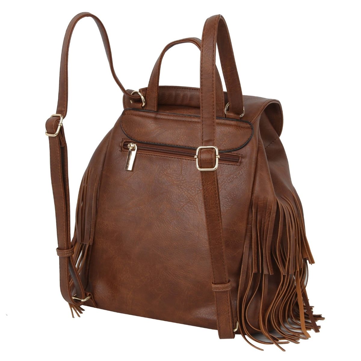 Brown Double Fringe Convertible Backpack