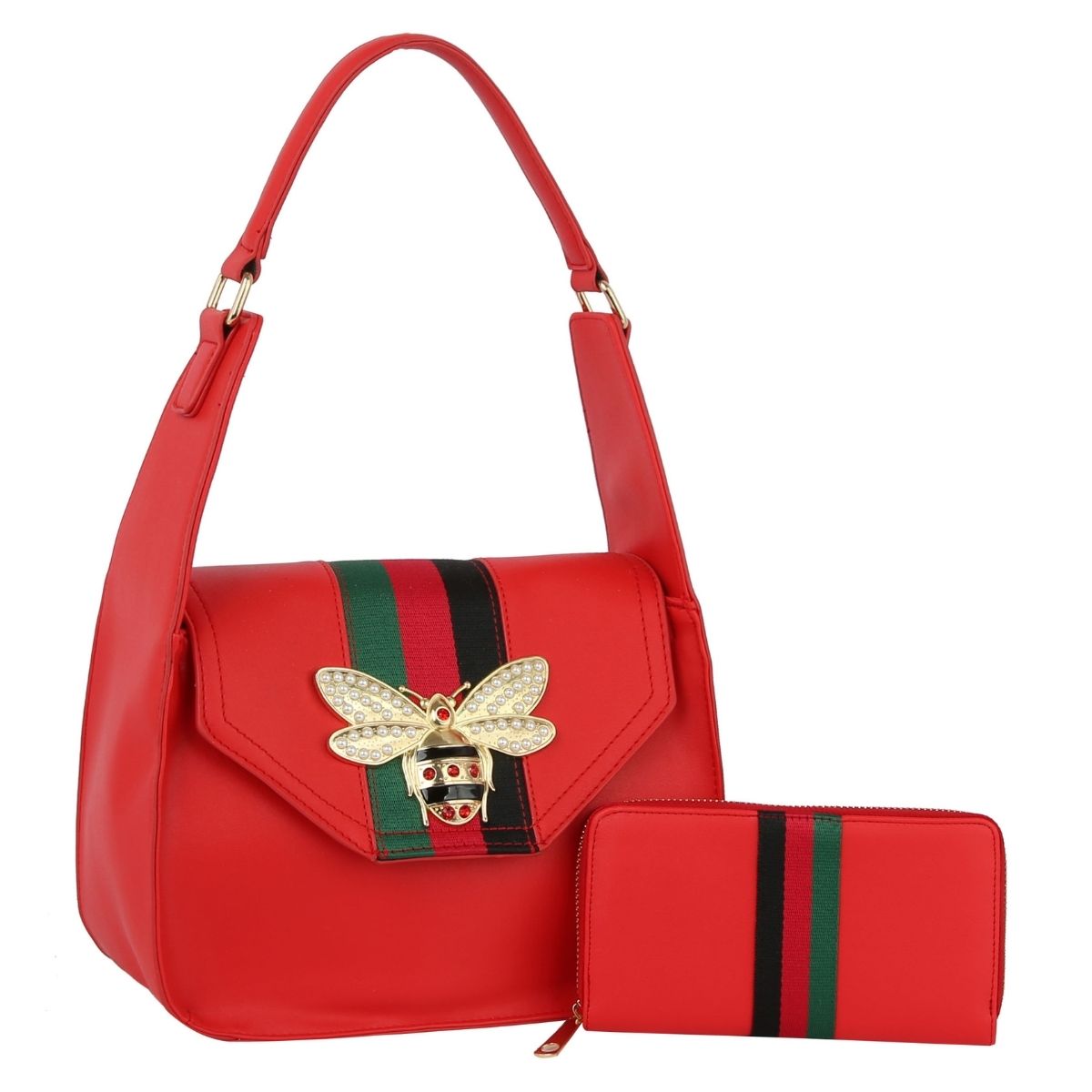 Red Designer Hobo Shoulder Bag Set