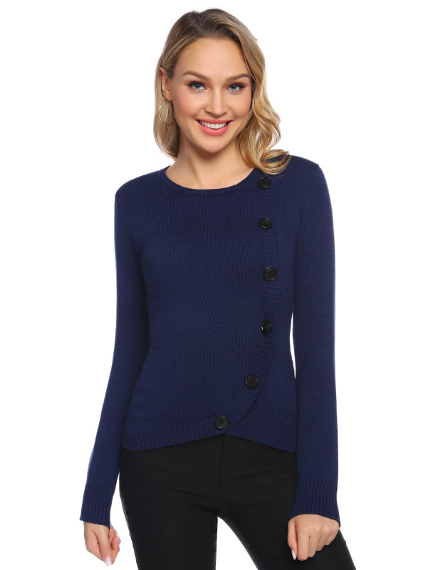 Fashion All-Match Casual Ms. Buttoned Woolen Top