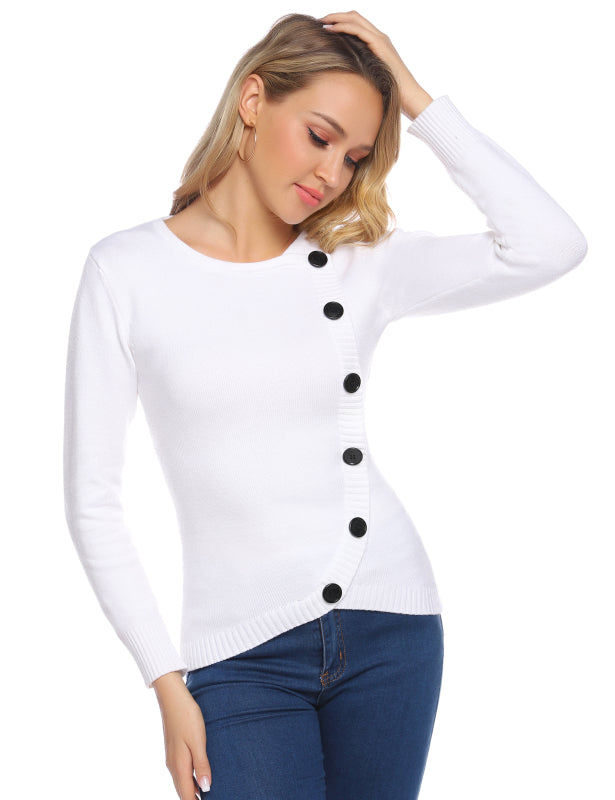 Fashion All-Match Casual Ms. Buttoned Woolen Top