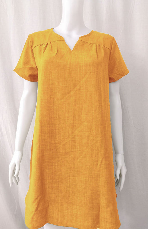 Women's Solid Color Split Neckline Linen Blend Dress