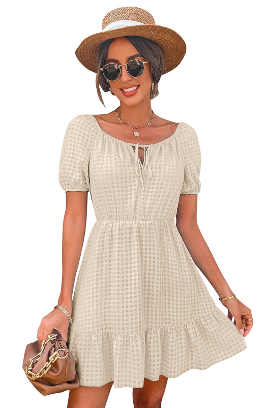 Ladies spring and summer fashion large round neck plaid dress