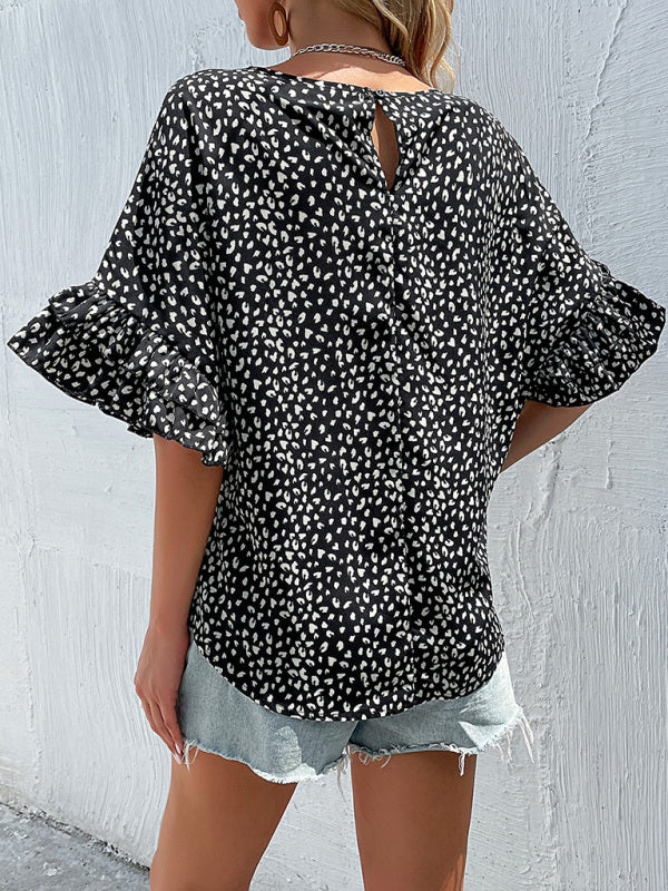 Women's Ruffle-sleeve Leopard-print Blouse