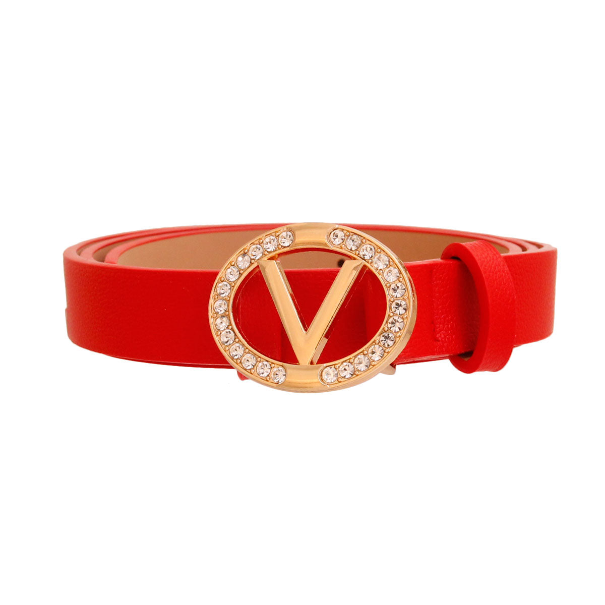 Red and Gold Rhinestone V Designer Belt