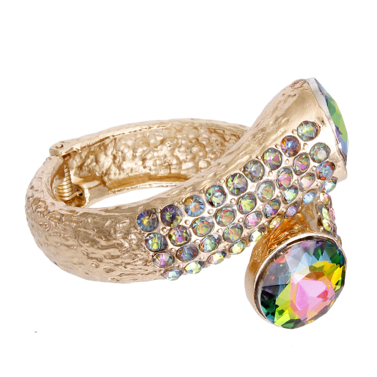 Round Pink Green Crystal Gold Hinge Cuff