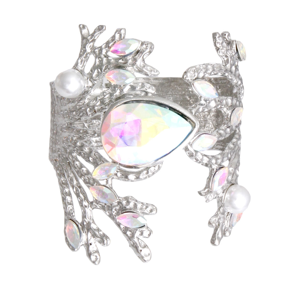 Aurora Borealis Silver Branched Crystal Cuff