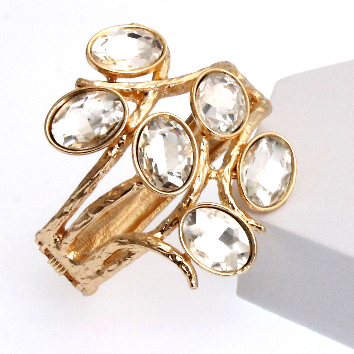 Gold Oval Crystal Hinge Cuff