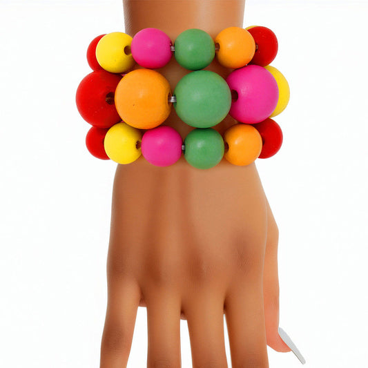 Bracelet Rainbow Wood Bead Set for Women