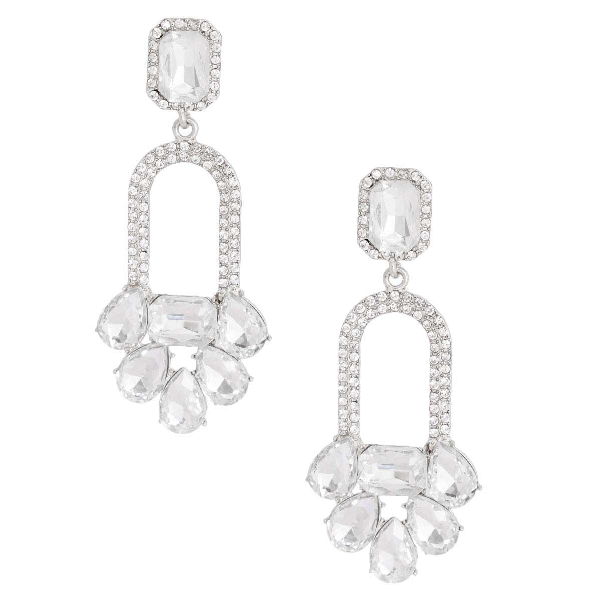 Silver Arched Crystal Earrings