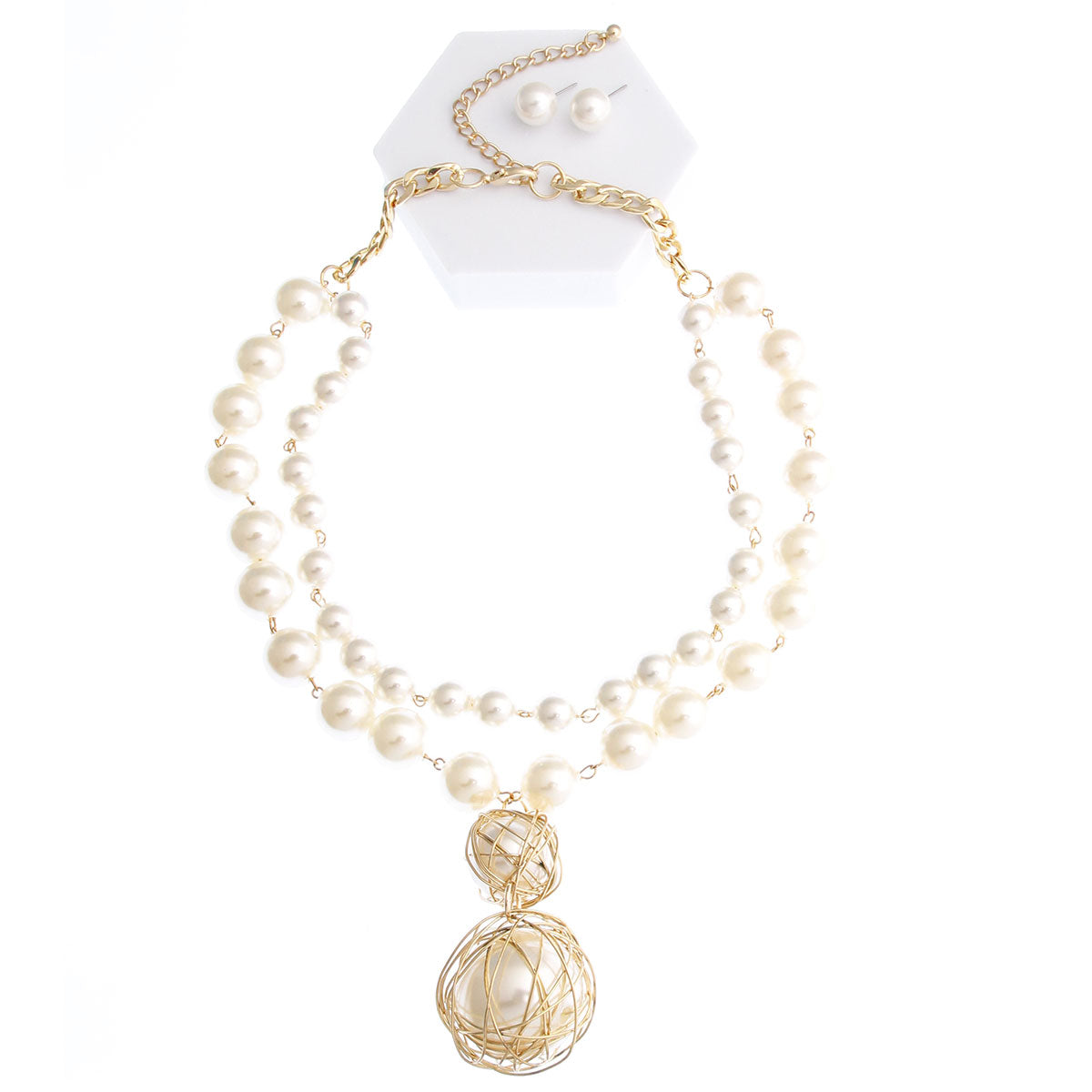 Cream Pearl 2 Strand Pendant Necklace