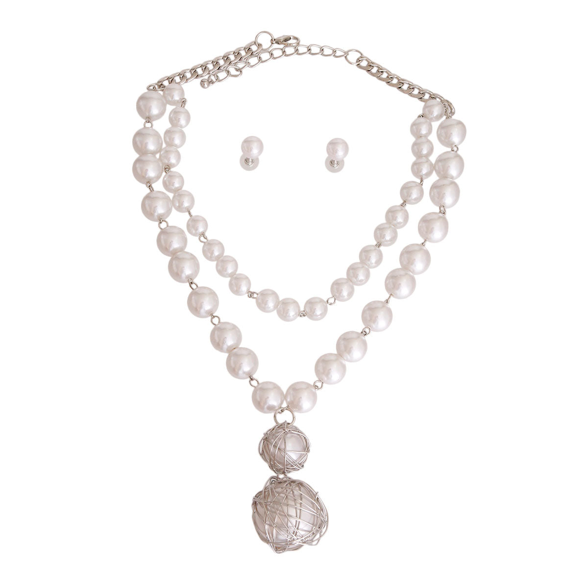 White Pearl 2 Strand Pendant Necklace